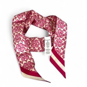 Coach Pink Signature C Silk Scarf Twilly Headband Wrap - 100% Silk w/ box
